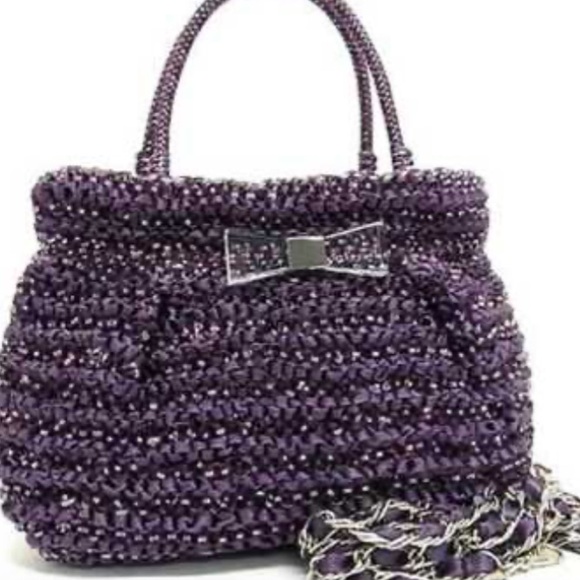 ANTEPRIMA Cristallo Fiocco Purple Knit Wire Satin 2 Way Shoulder Handbag